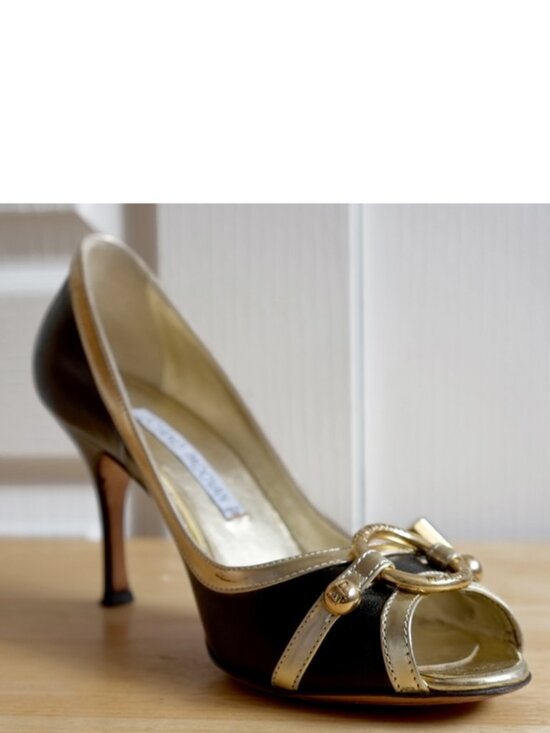 Luciano Padovan Shoes - Luciano Padovan black and gold lamé leather shoes